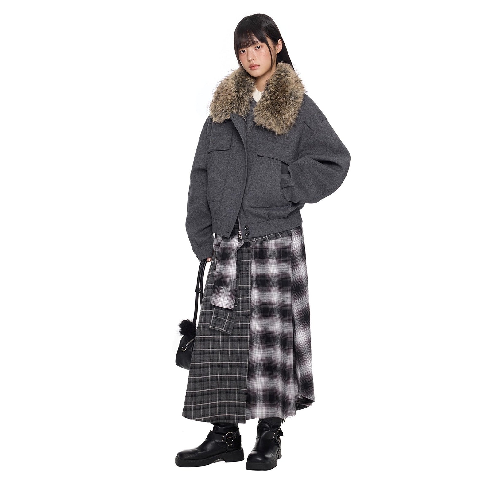 Fur Neck Pocket Cropped Jacket EZ285