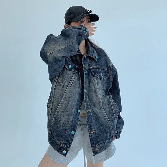 Turquoise Buckle Denim Jacket OS2042