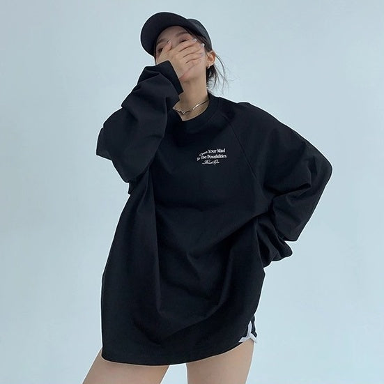 Relaxation Lazy Letter Print Long-sleeved T-shirt OS2036