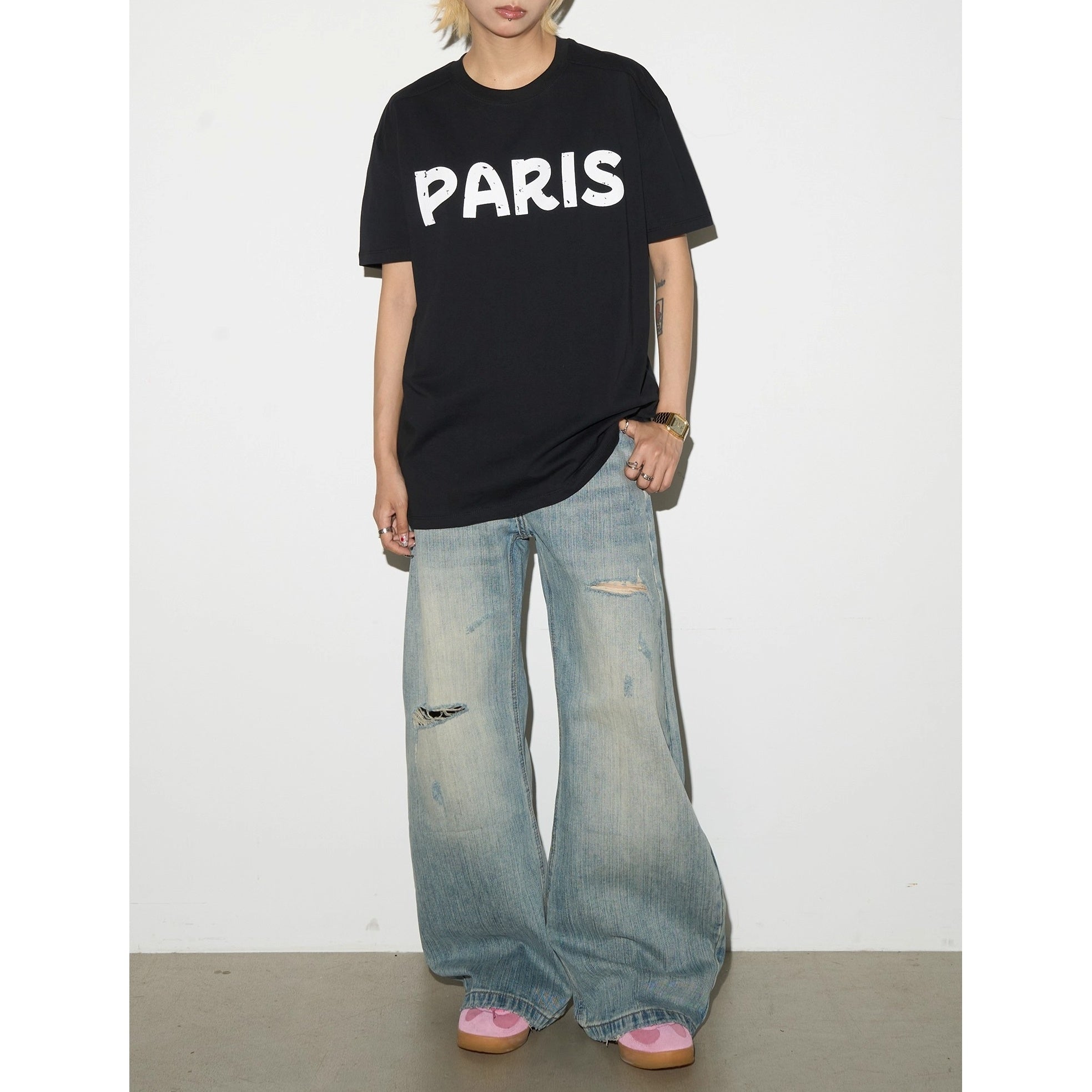 Mottled Letters Printed T-shirt MN9016