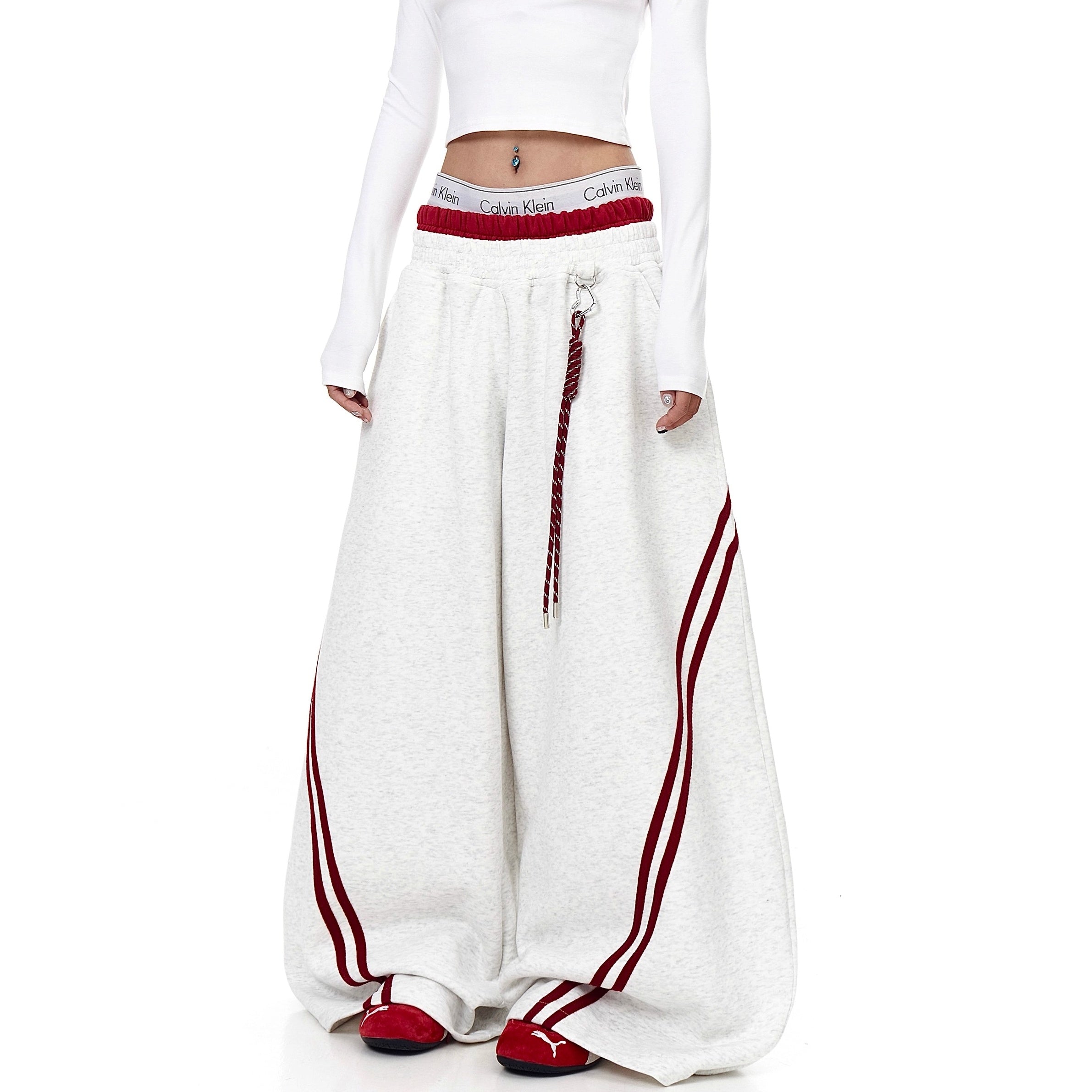 Striped Patchwork Double-waisted Scimitar Sweat Pants BK7044