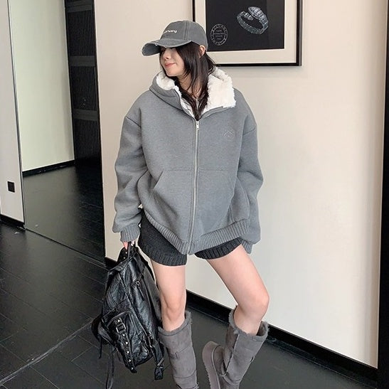 Inner Hairy Thickened Oversize Hooded Jacket OS2065