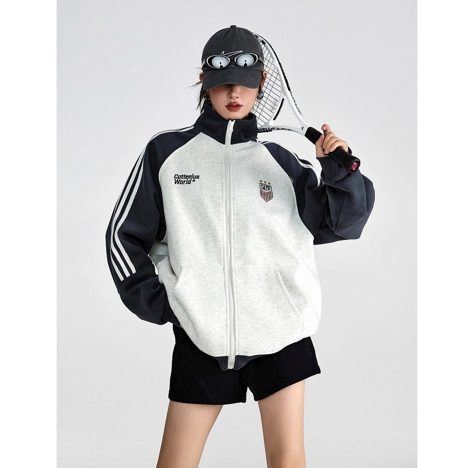 Stand-Collar Sports Sweat Zip Jacket IC9117