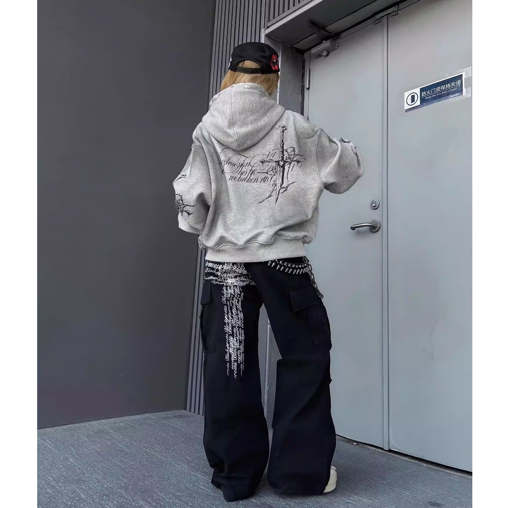 Stained Cross Print Hoodie Jacket MW10335