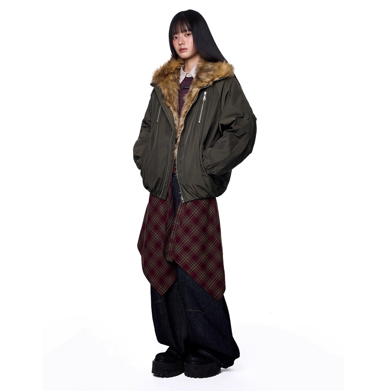 Stand Collar Fur Stitch Jacket EZ257