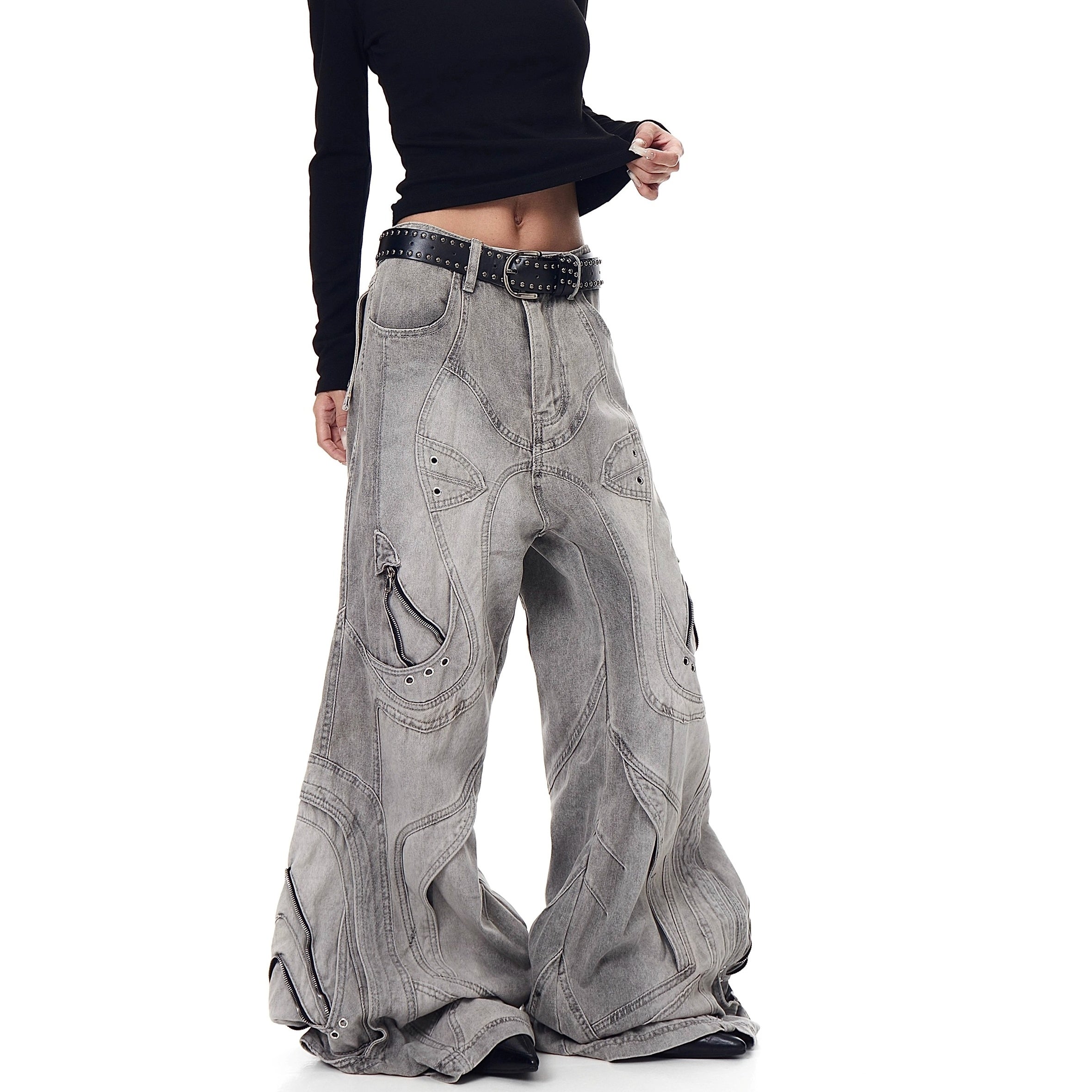 Distressed Deconstruction Wide Flared Jeans BK7021