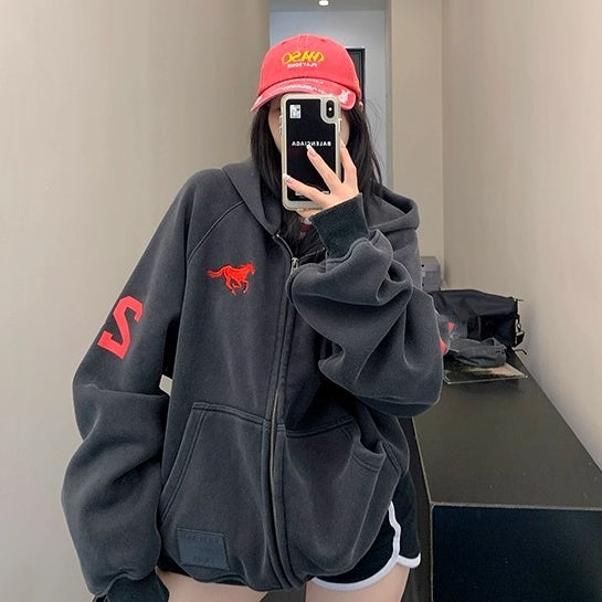 Numbering Loose Raglan Hooded Jacket OS2044