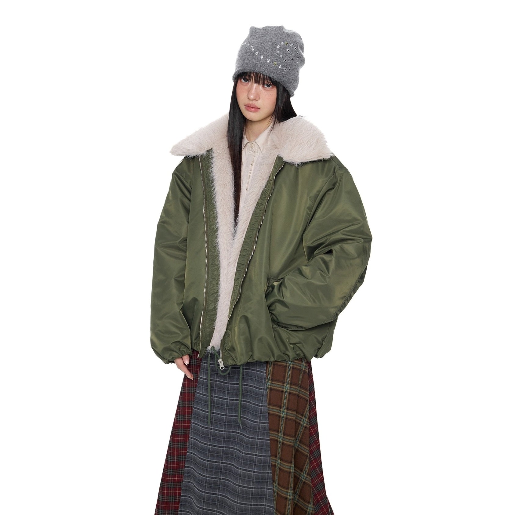 Fluffy Contrast Big Lapel Jacket EZ281