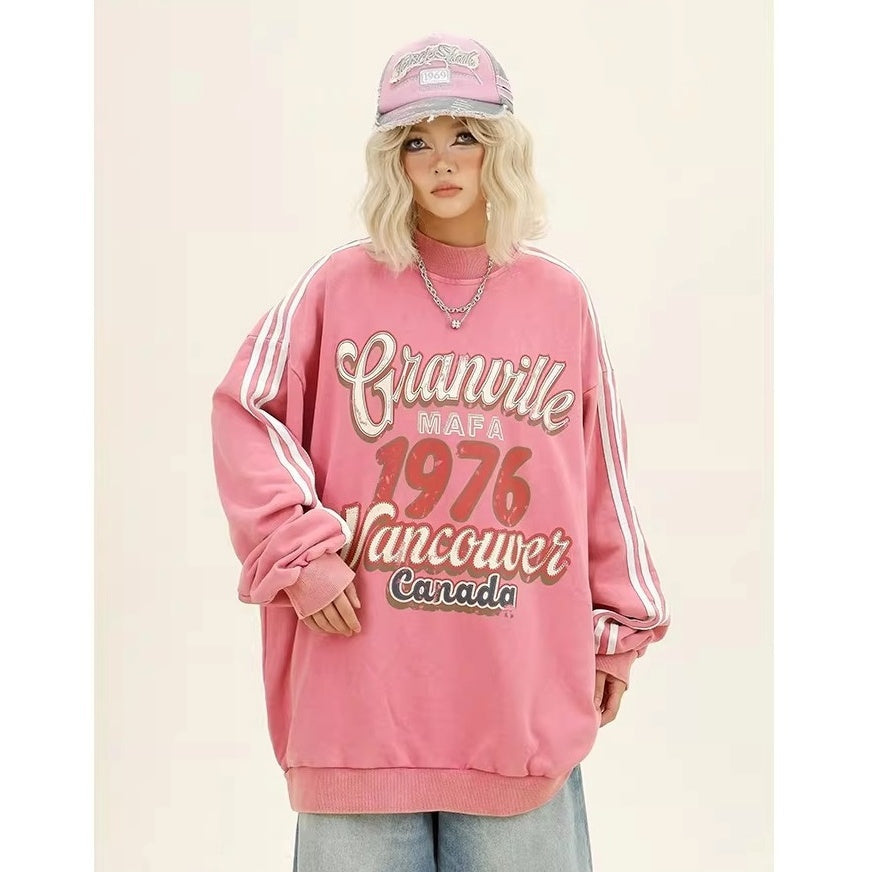 Three-bar Distressed Letter Print Sweat MW10382