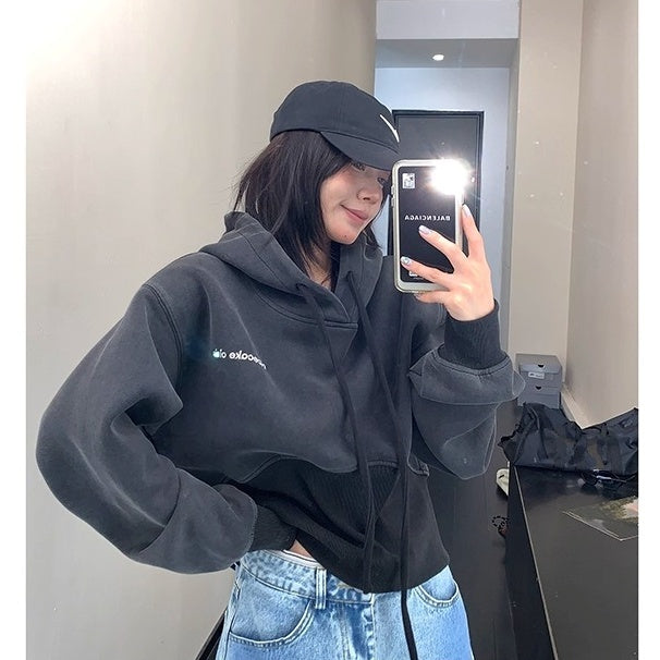 Washed Distressed Cropped Hoodie OS2023