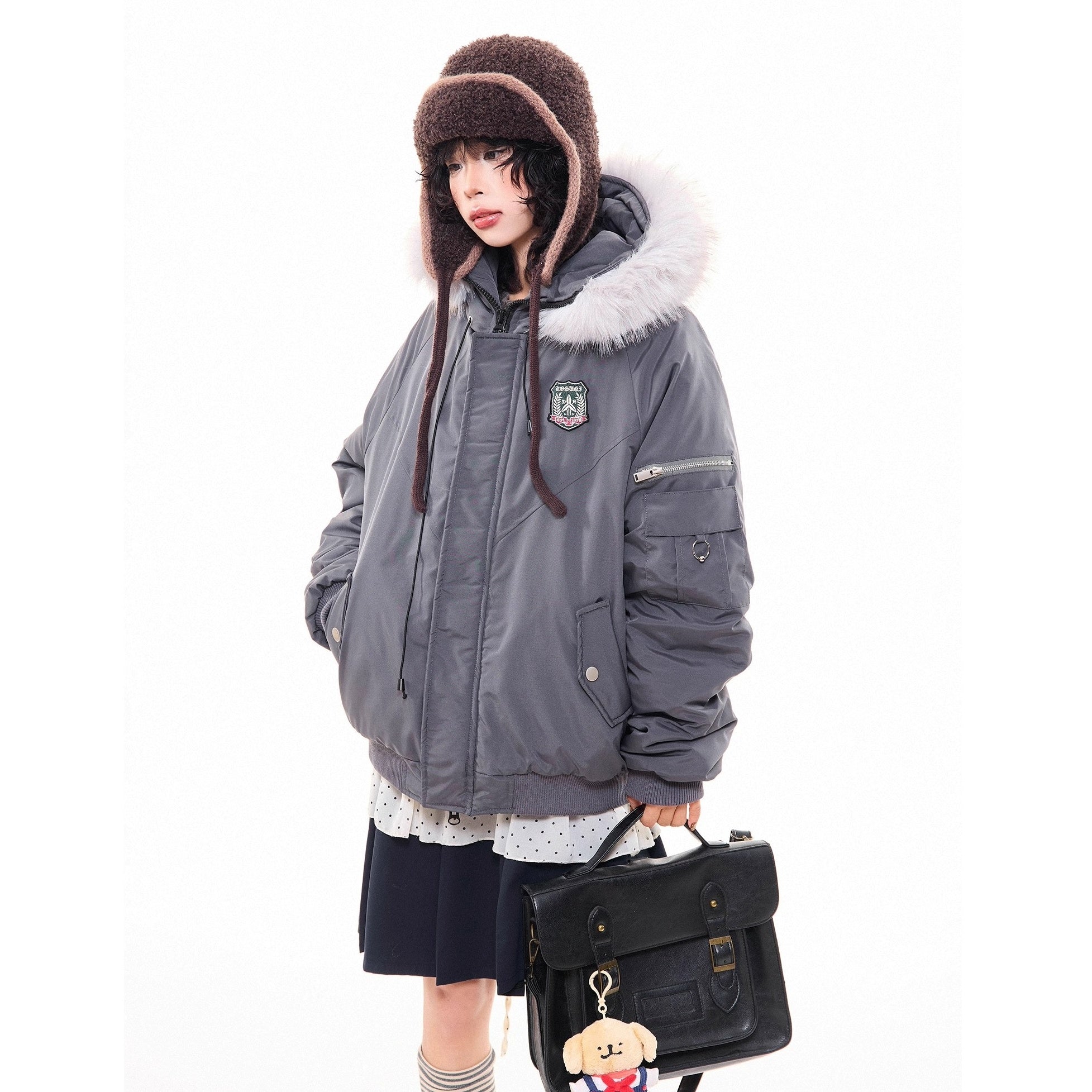 Work Style Fur Collar Hooded Jacket MW10295