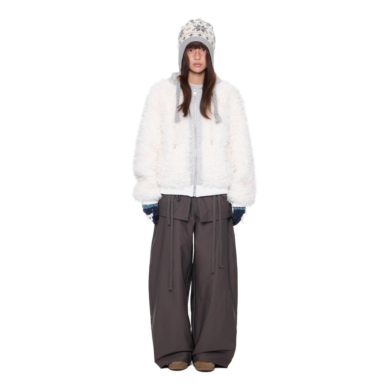Sweat Hood Patchwork Imitation Fur Parka EZ266