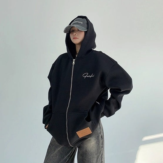 Back Letter Embroidery Hooded Jacket OS2051