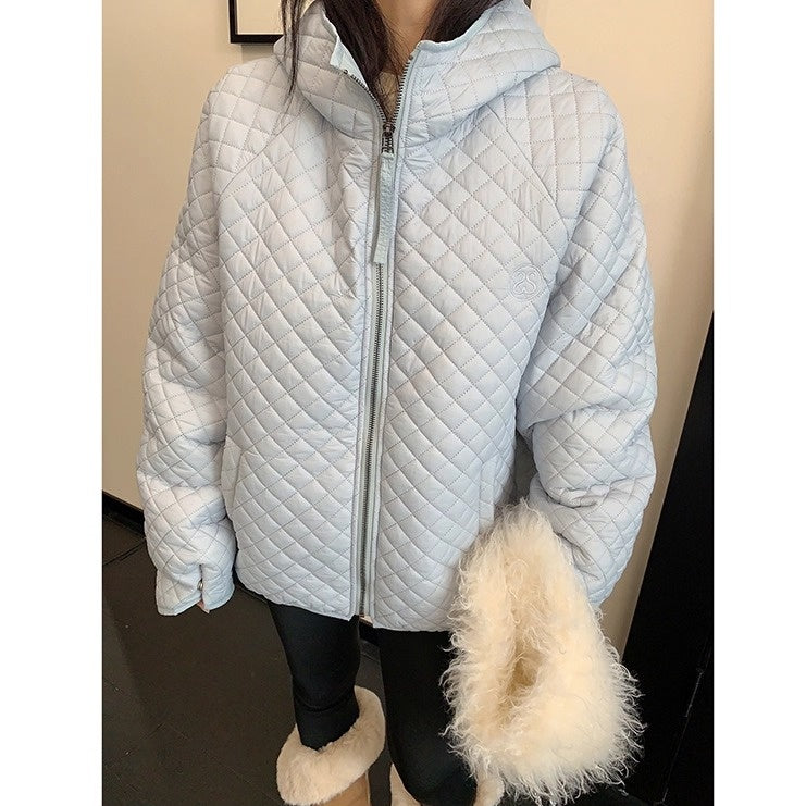 Diamond Lattice Quilting Light Hooded Down Jacket OS2076