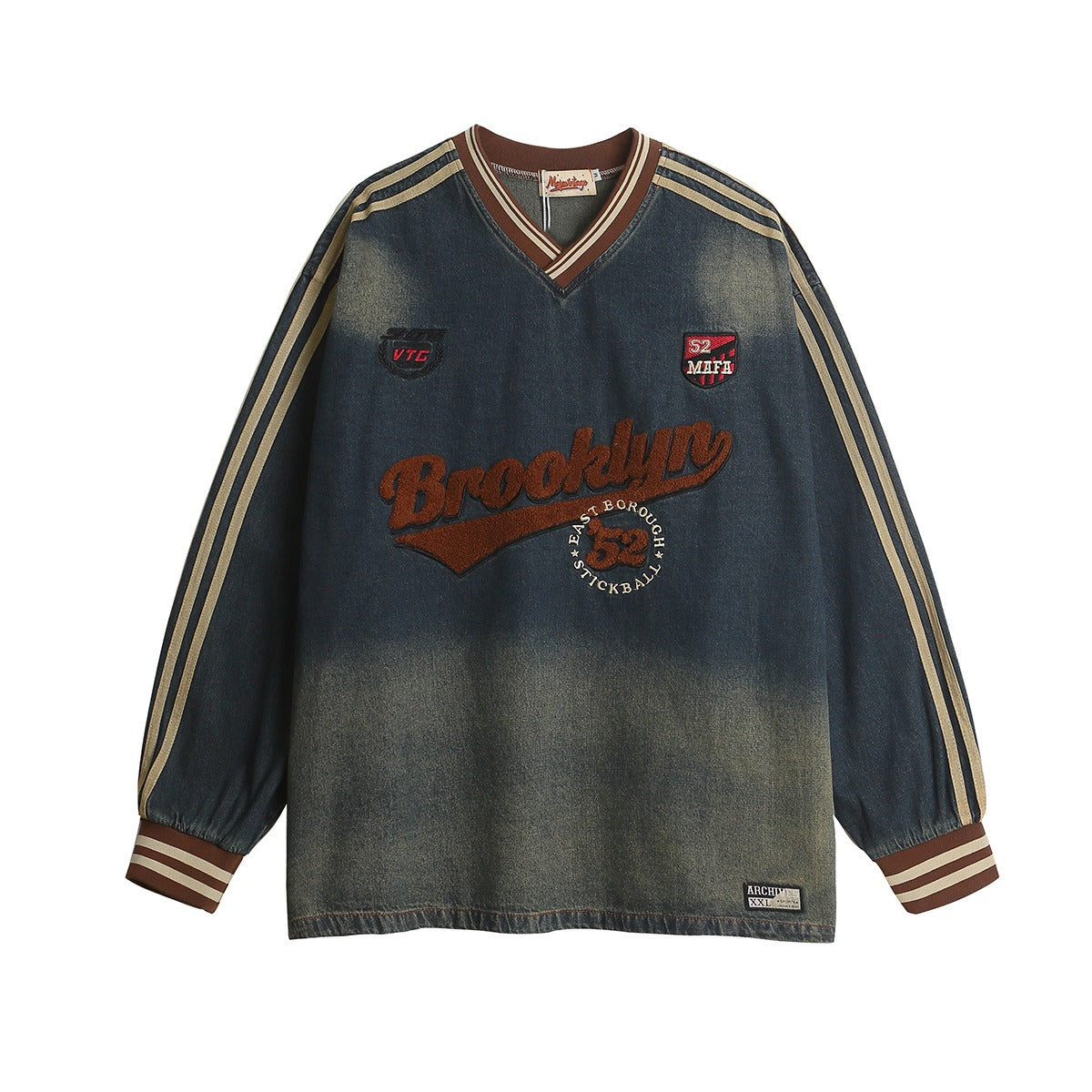 Retro Embroidery Washed Denim Sweatshirt MW10253