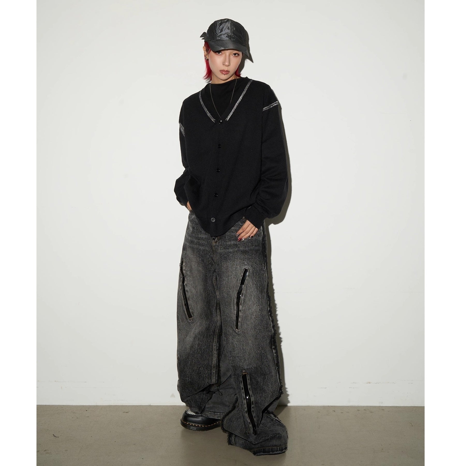 Raw Edge Zip Accent Wide Jeans MN9045