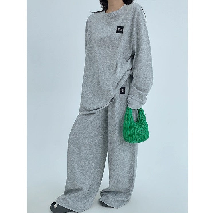 【上下別売り】Tag Design Long-sleeved T-shirt & Loose Casual Pants Set-up OS2033