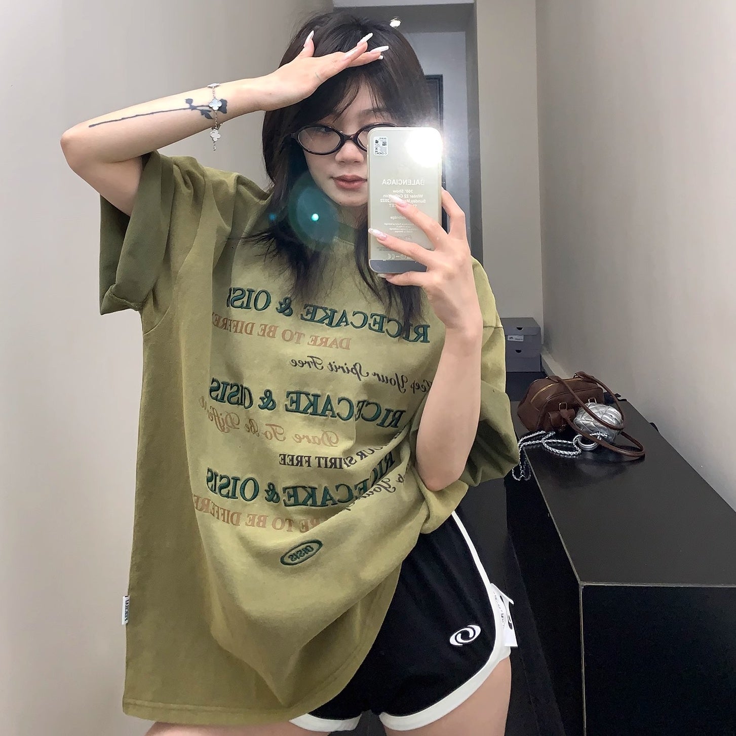 Old Letter Embroidery Loose Washed T-shirt OS2010