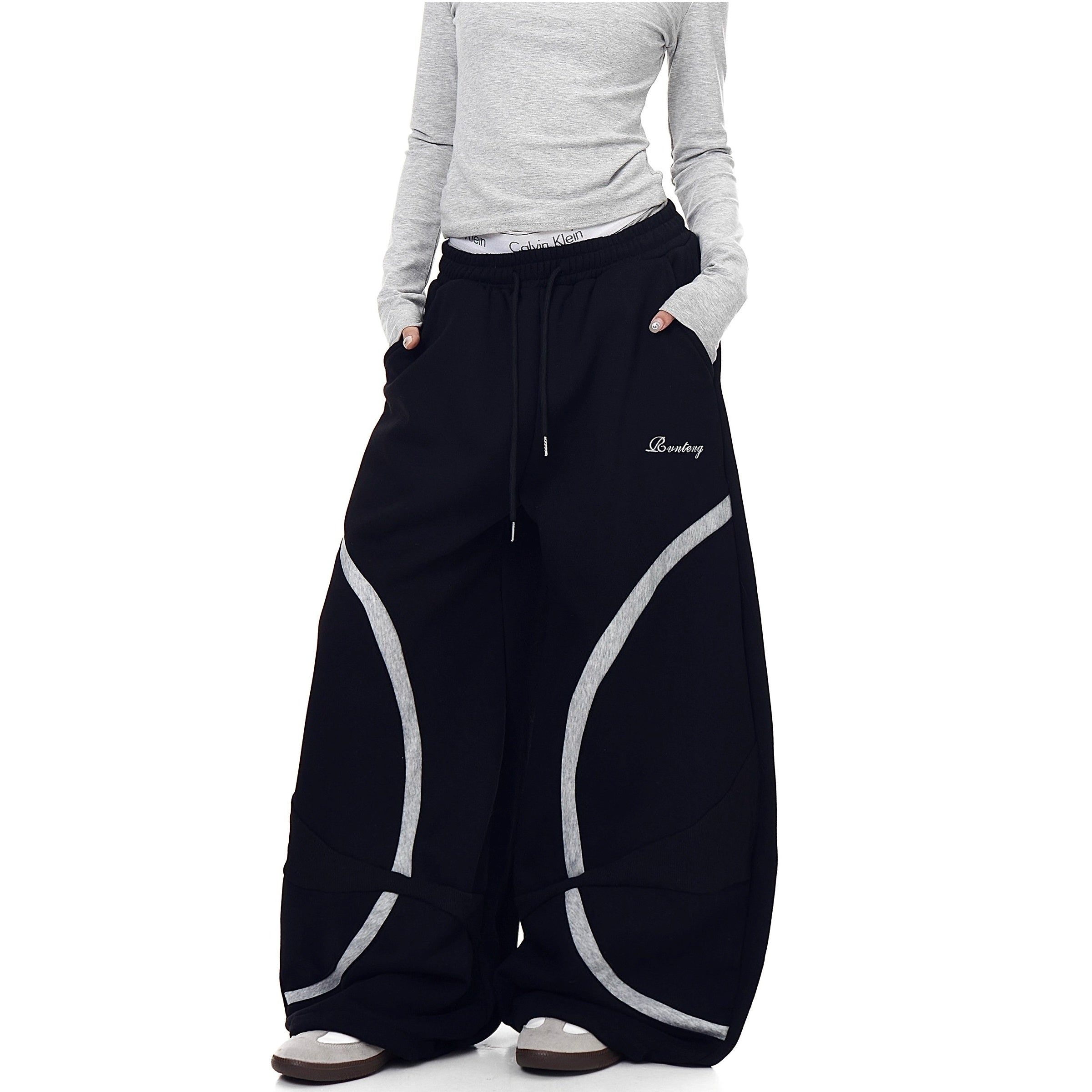 Contrast Geometry Stitching Design Curve Sweat Pants BK7059