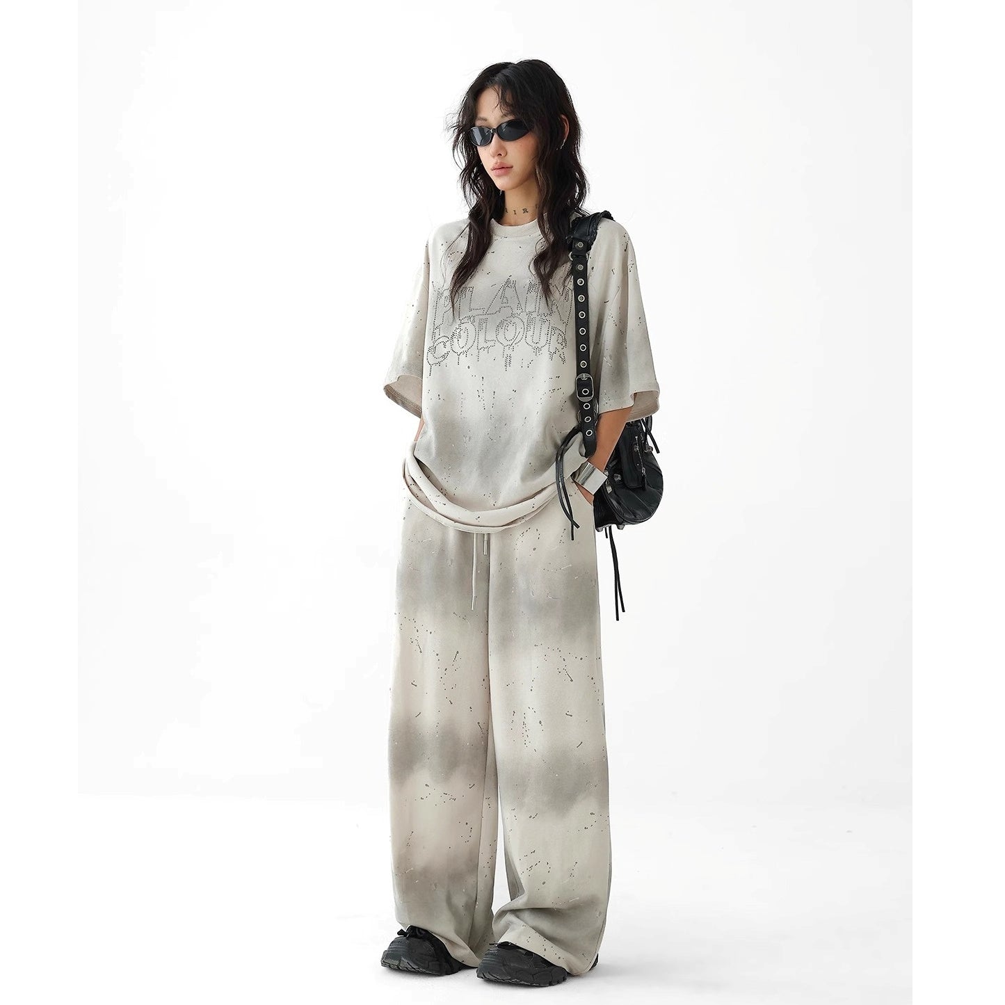 【上下別売り】2Length Rhinestone Tie-Dye T-Shirt & Loose Sweatpants Set-up AC7114
