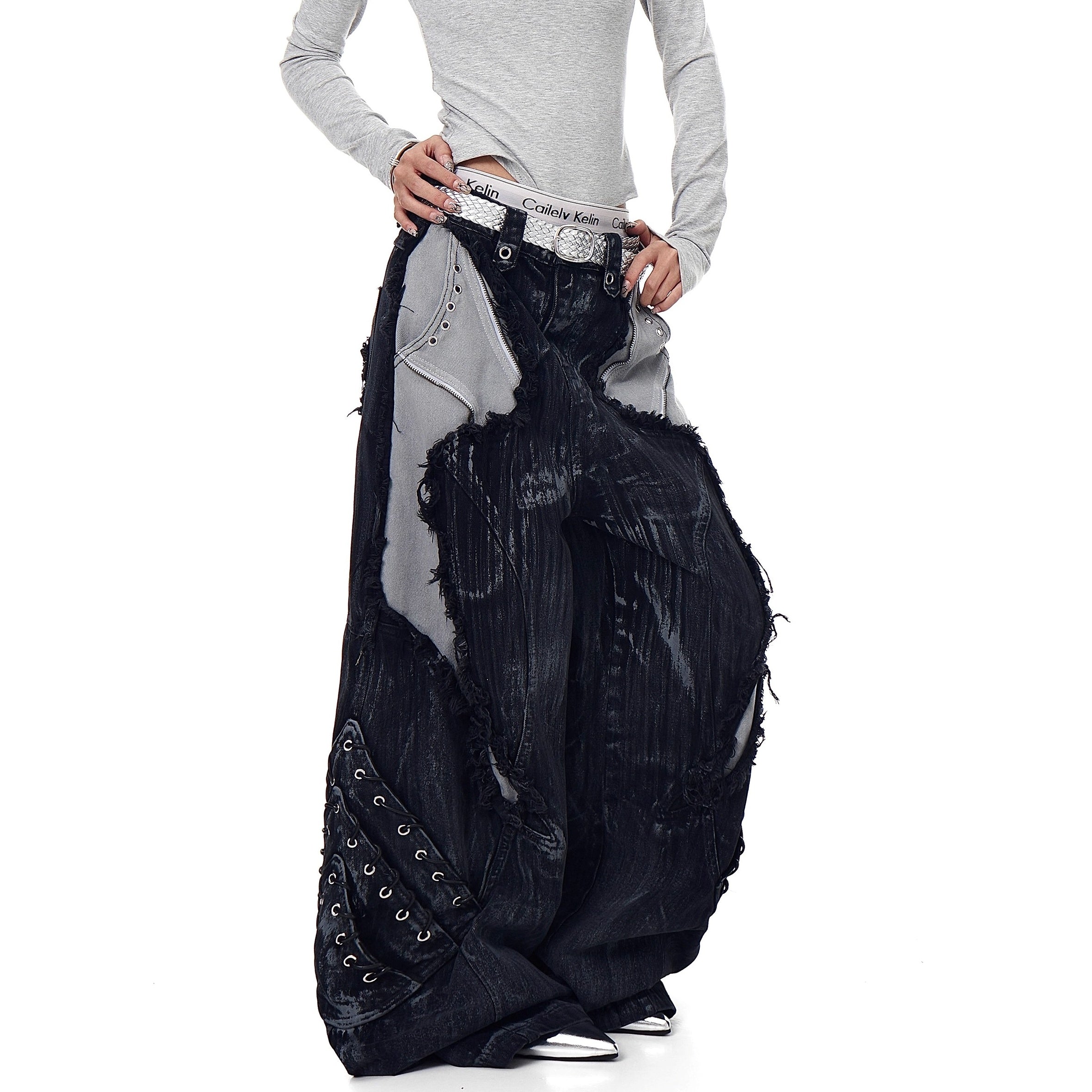 Industry Old Stained Patchwork Wide-leg Jeans BK7017