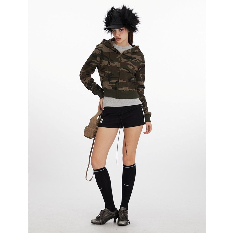 Camouflage Cropped Hooded Sweat Parka MW10292