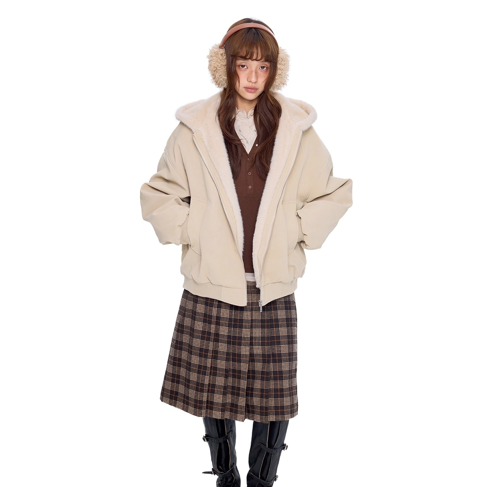 Carving Fur Collar Hooded Zip Jacket EZ300