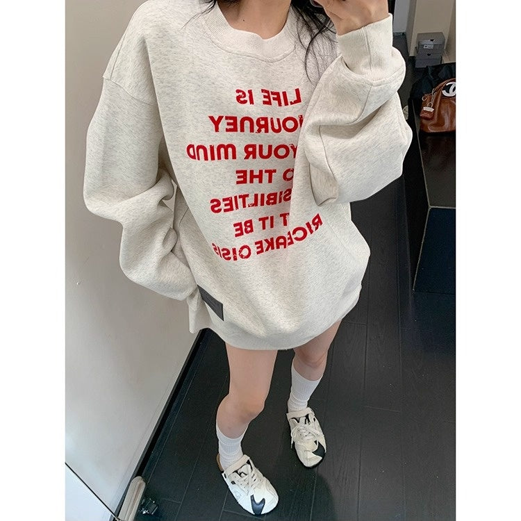 Flocked Print Relaxed Crew Neck Sweat OS2035