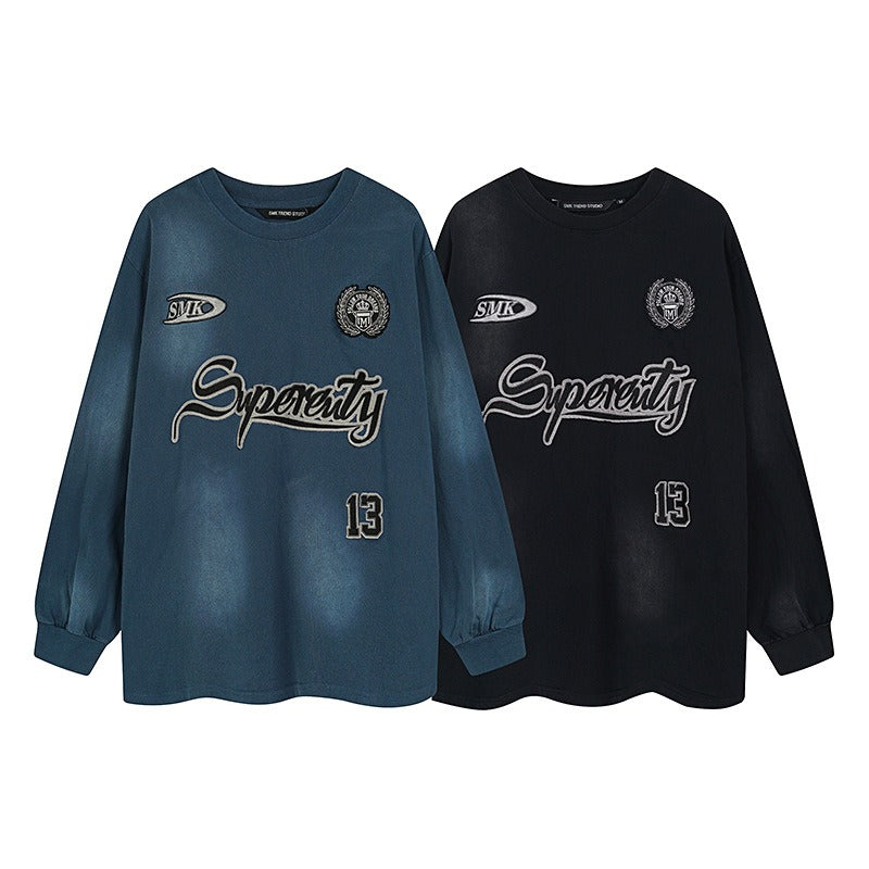 Washed Patch Embroidered Long-Sleeve T-shirt MW10246