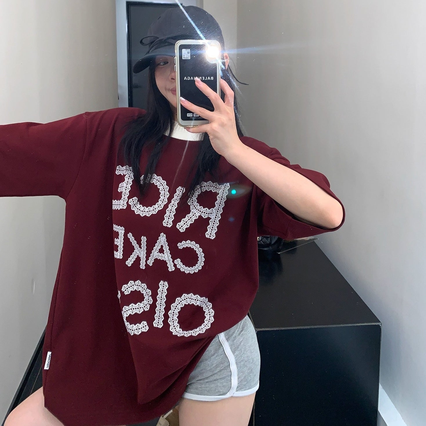 Lace Letter Loose Ringer T-shirt OS2001