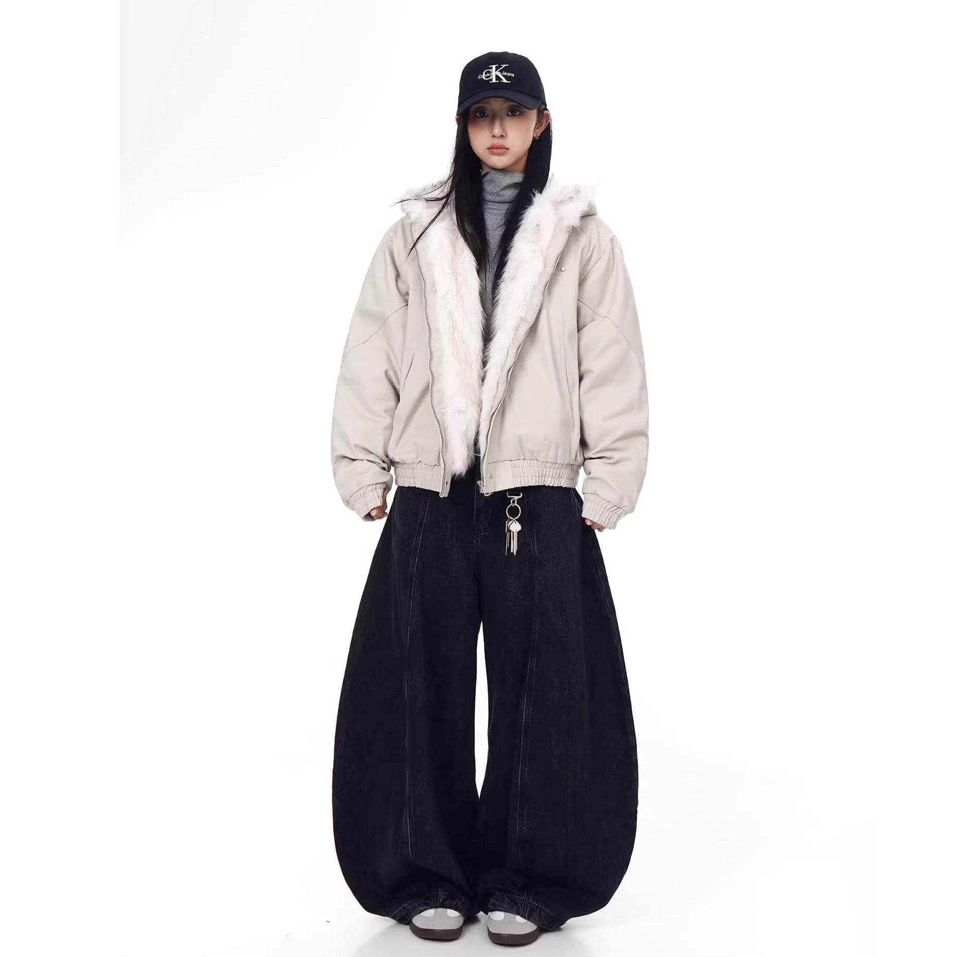 Carving Fur Collar Hooded Jacket BK7051