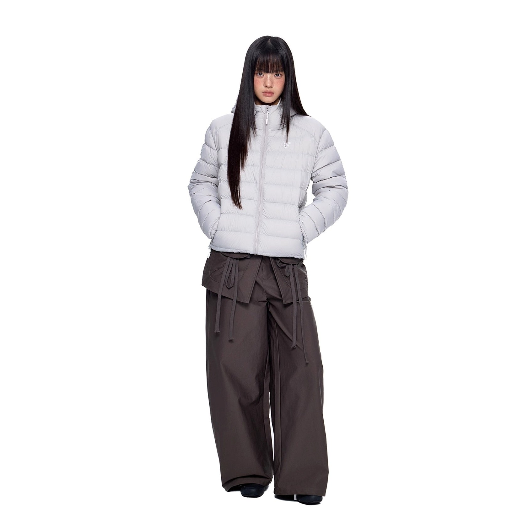 Rib Print Hooded Light Down Jacket EZ247