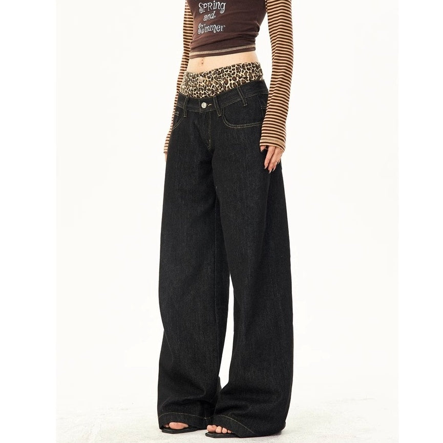 Leopard Print Double-Waist Loose Jeans MW10166