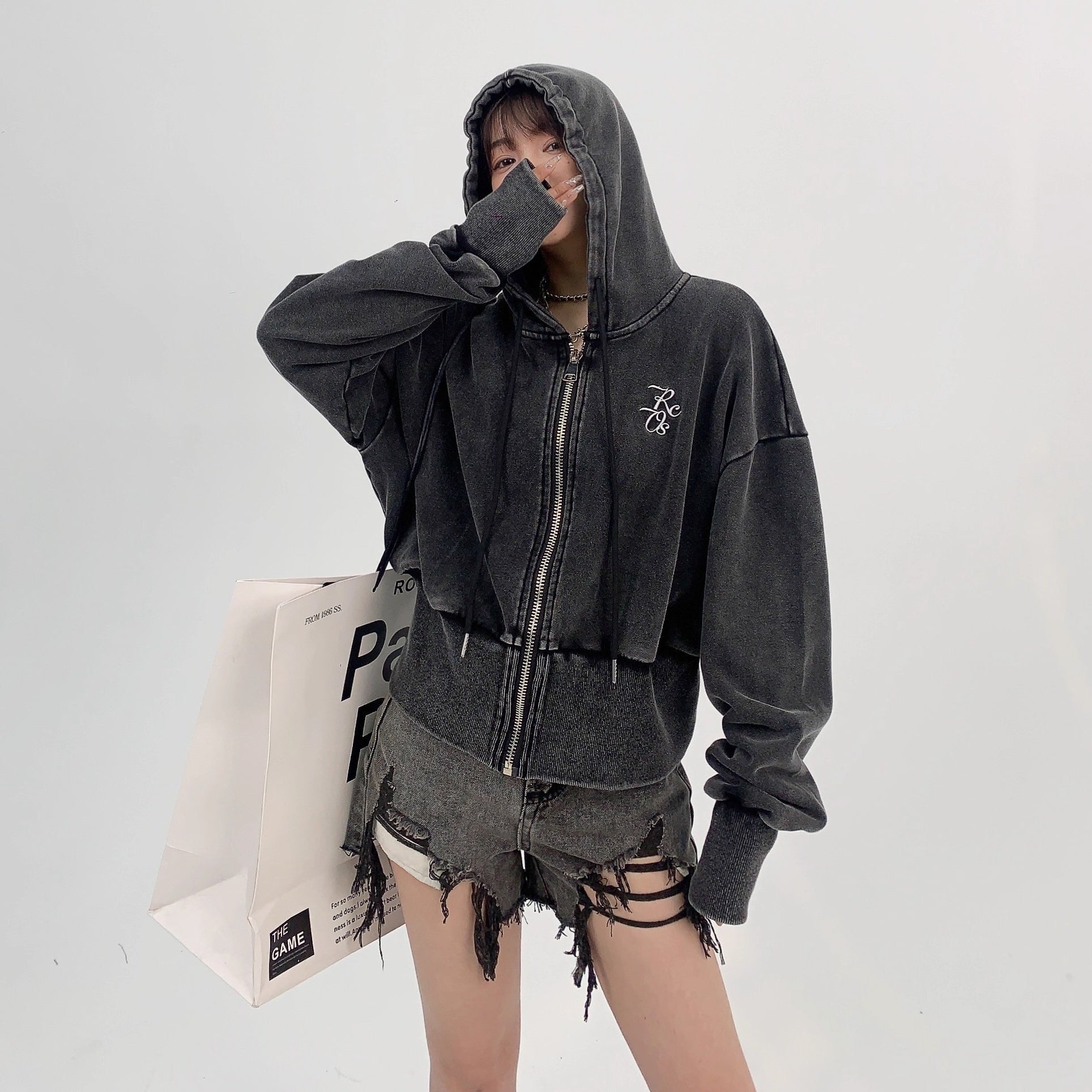 Cropped Loose Embroidery Hooded Jacket OS2020