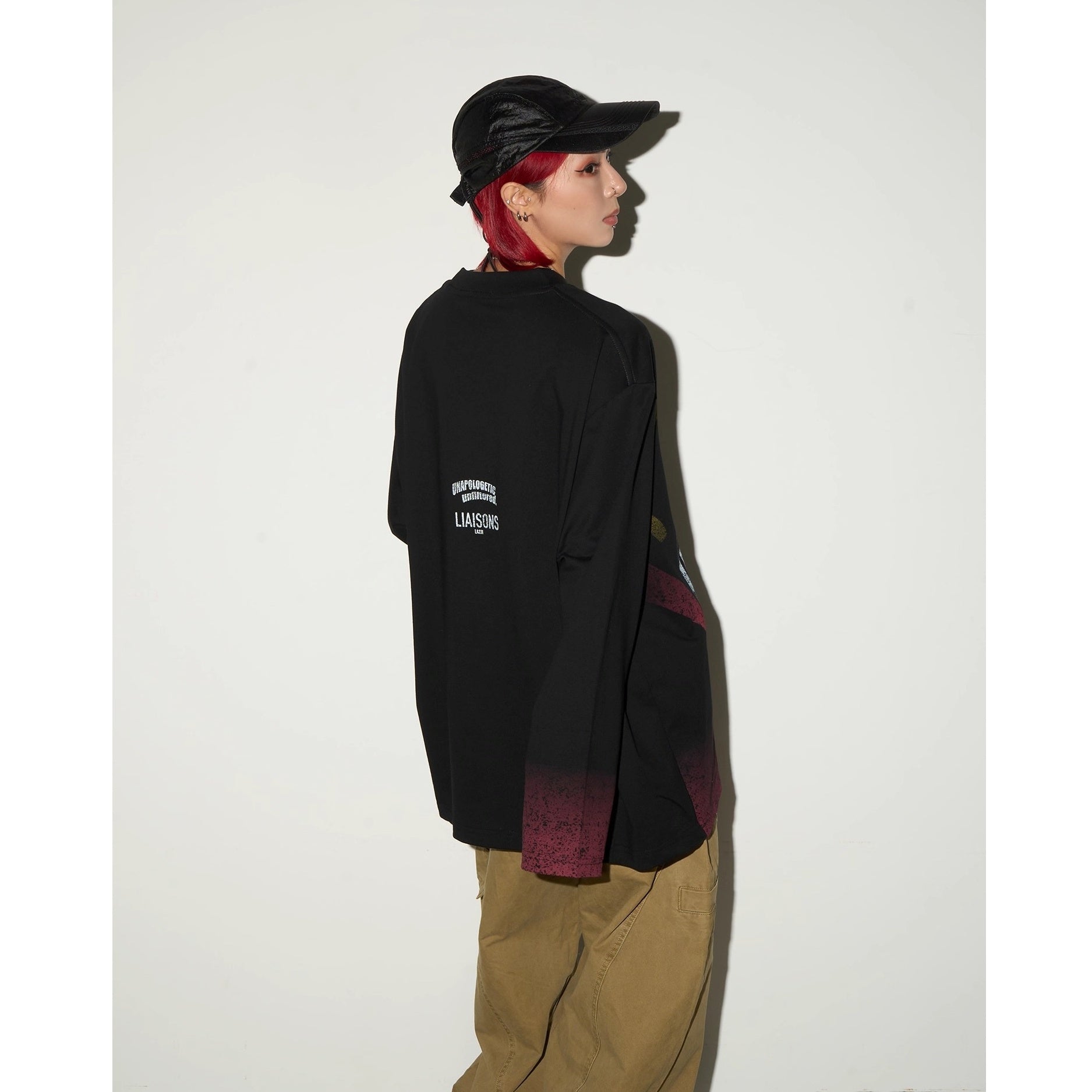 Gradient Washed Letter Print Long T-shirt MN9048