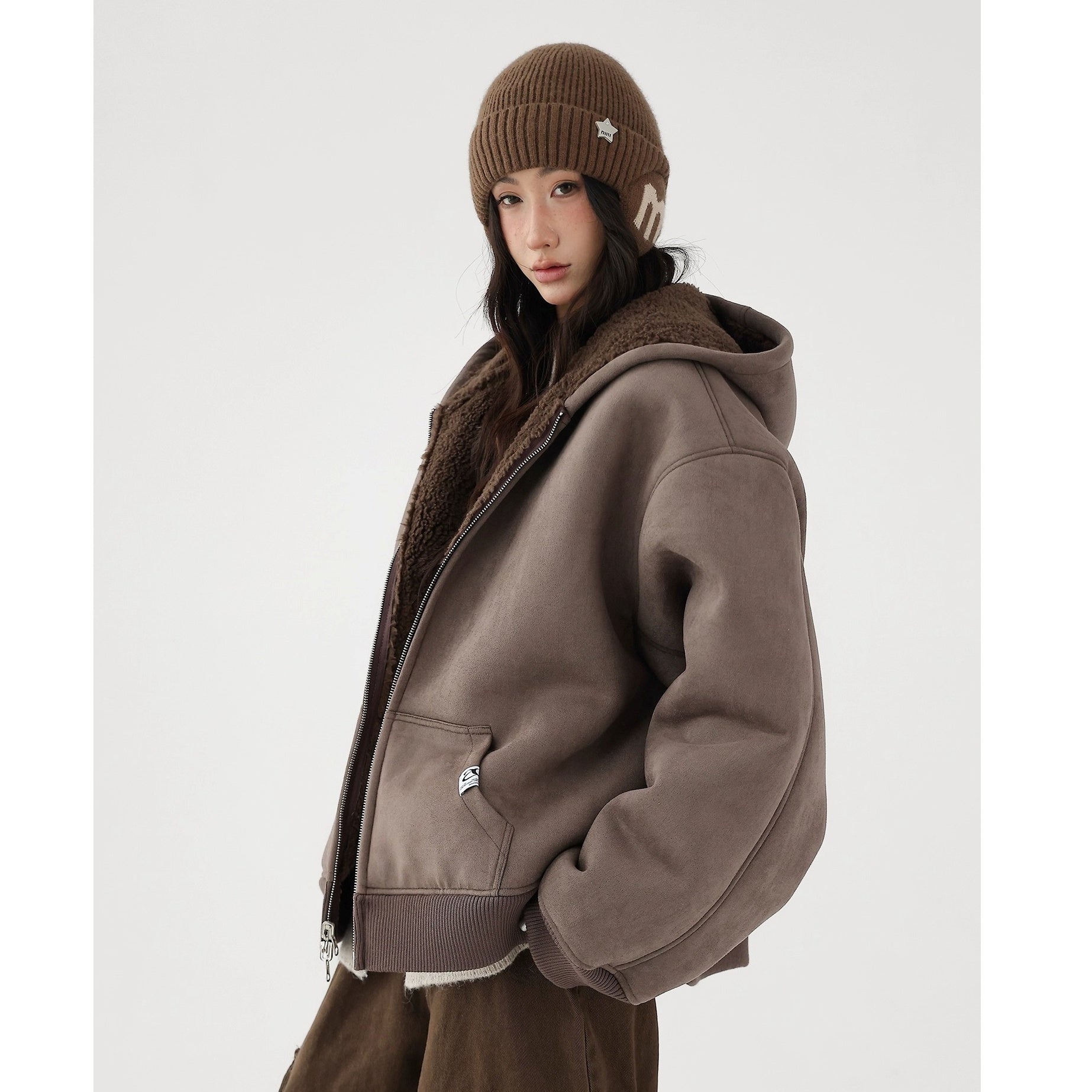 Reversible Polar Fleece Loose Hooded Jacket AC7017