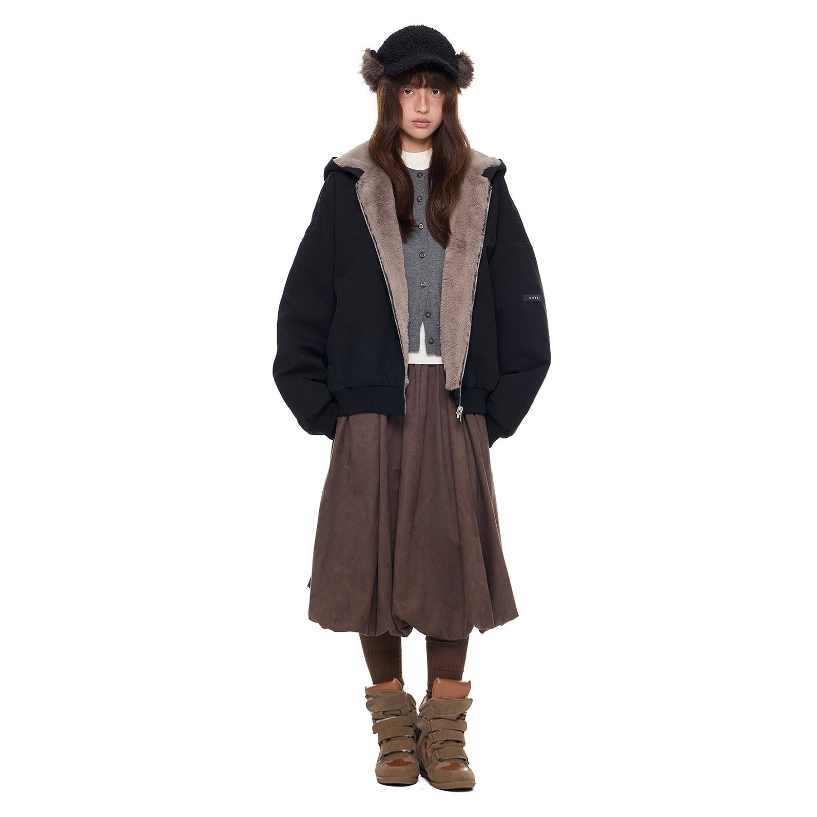 Imitation Fur Casual Hooded Jacket EZ244