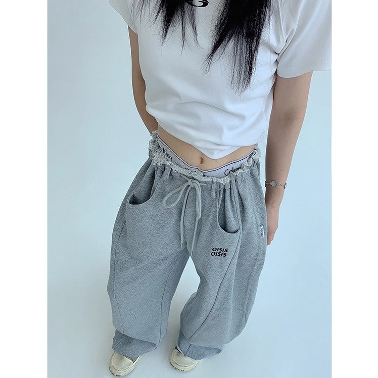 Raw Edge Wide-leg Sweat Pants OS2052
