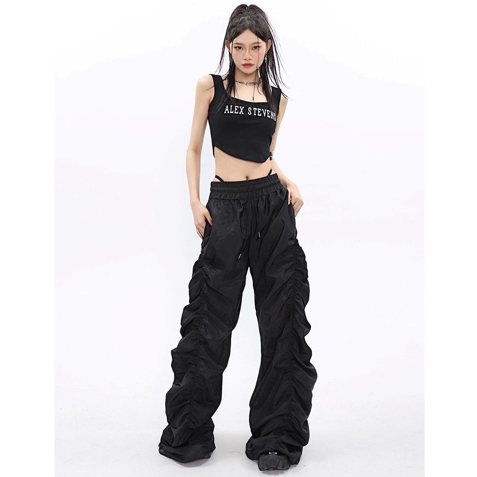 Side Gather High-waisted Loose Long Pants MW10256
