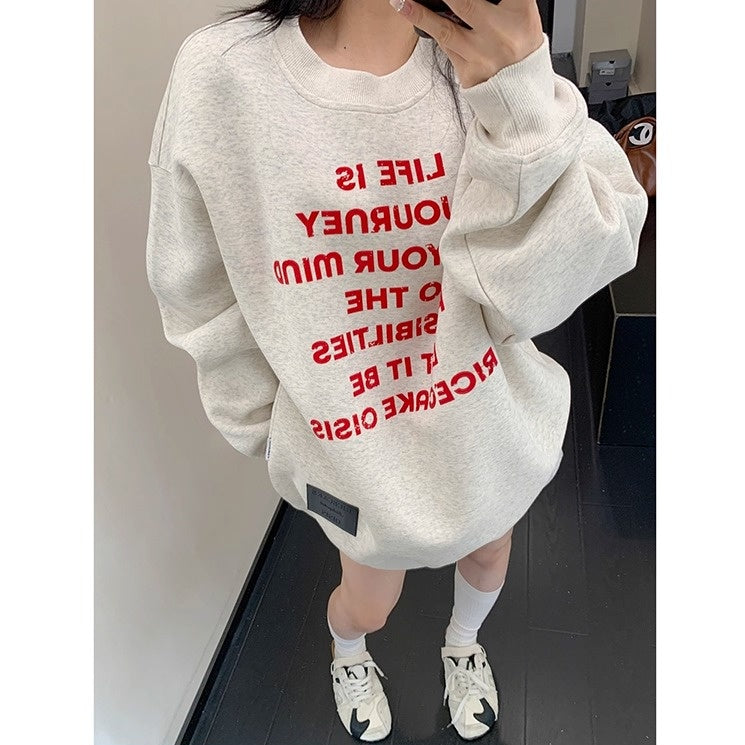 Flocked Print Relaxed Crew Neck Sweat OS2035