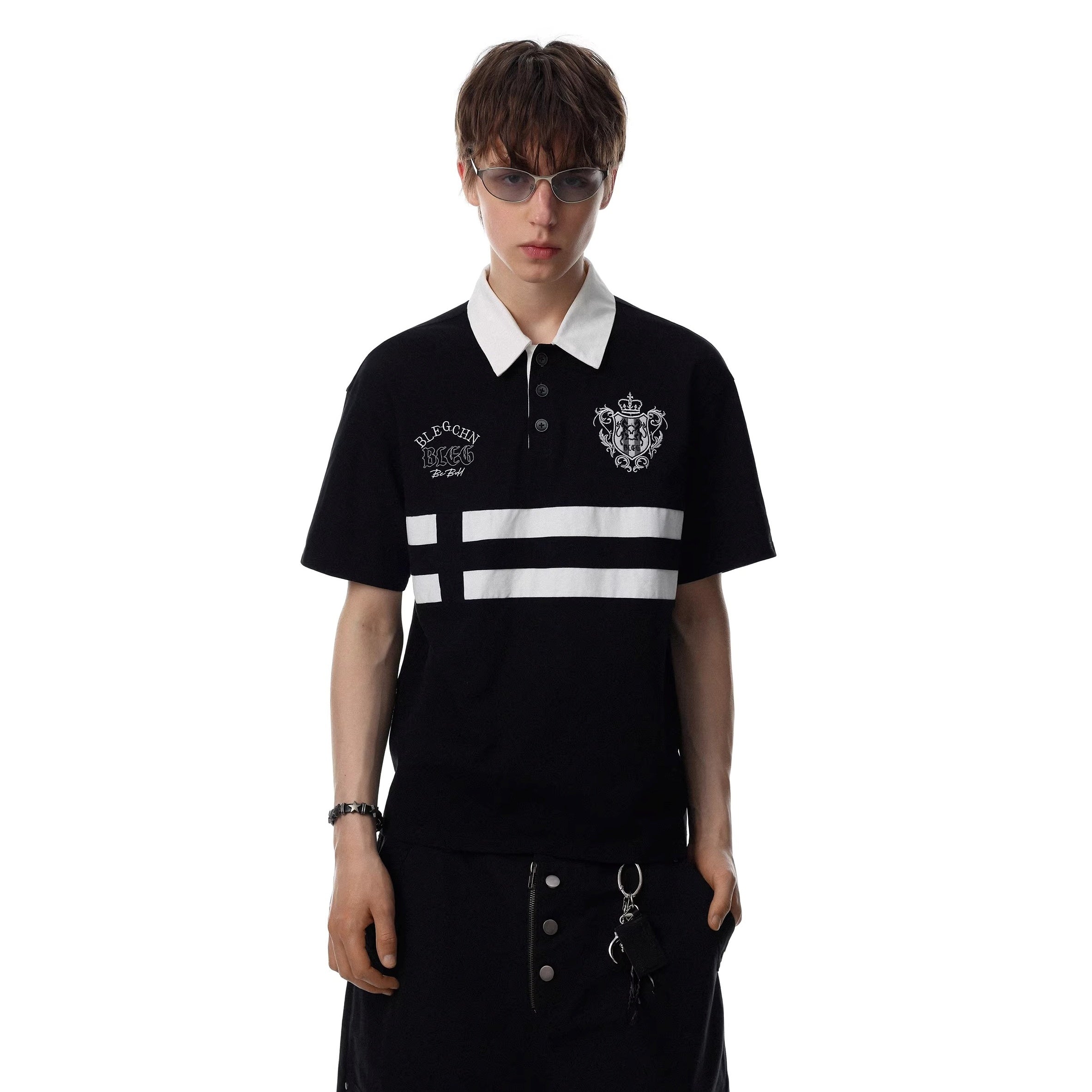 Contrasting Striped Embroidered POLO Shirt MR8034