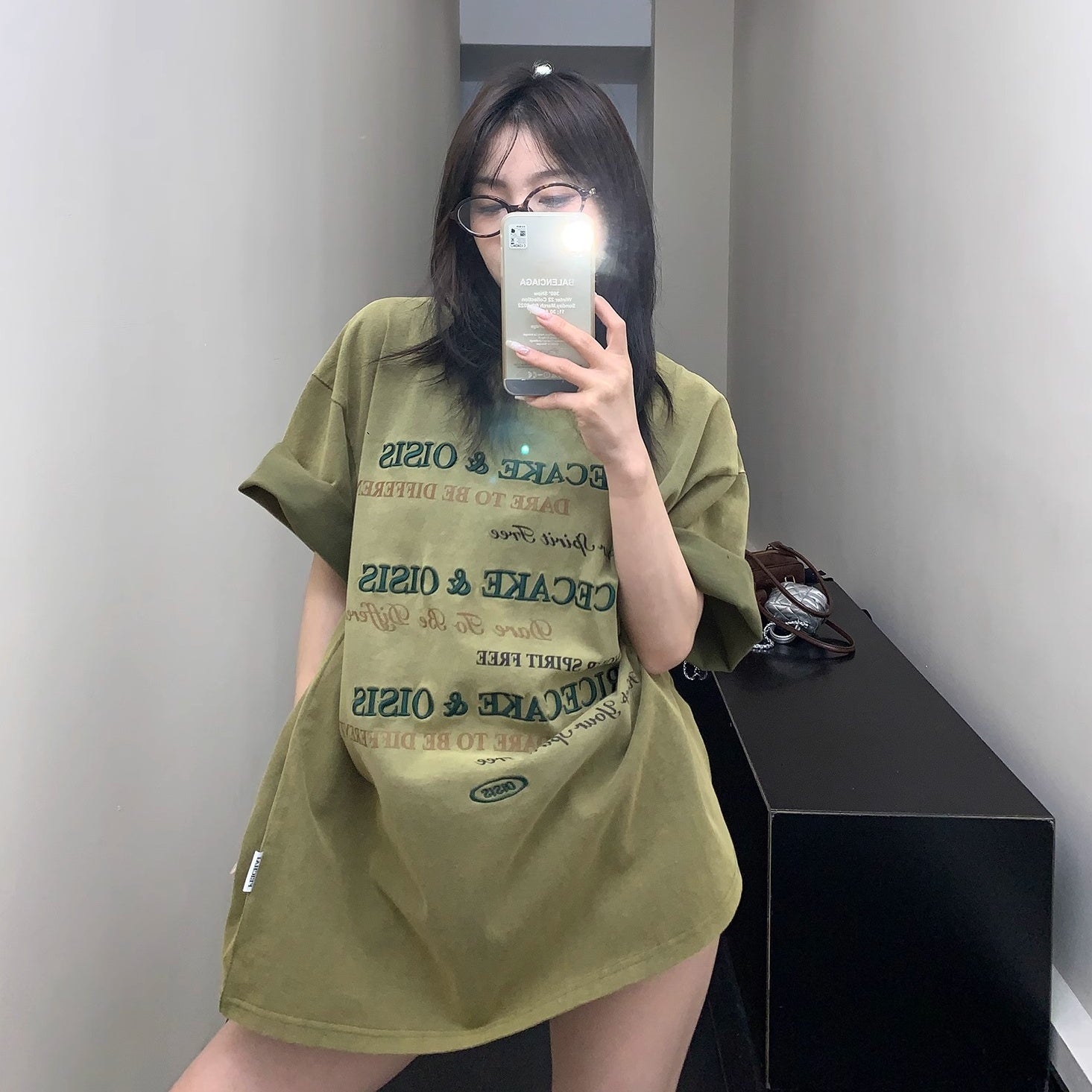 Old Letter Embroidery Loose Washed T-shirt OS2010