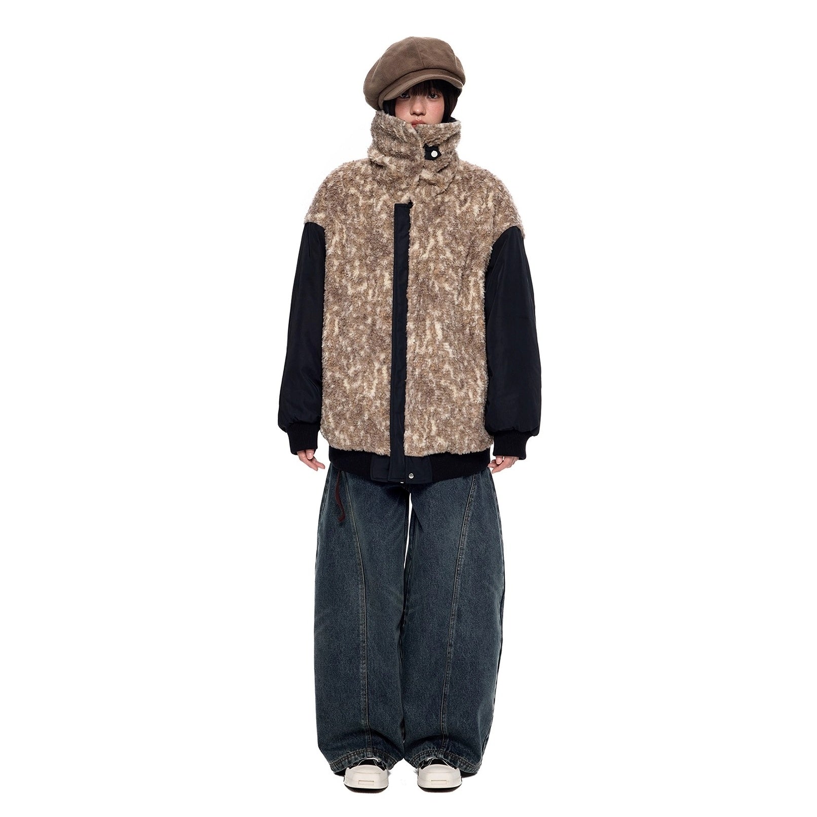 Fluffy Contrasting Lapels Reversible Jacket EZ283