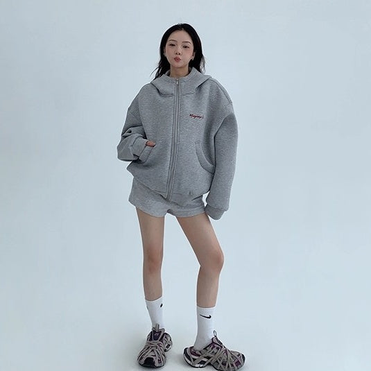 Embroidery Loose Vintage Short Hooded Jacket OS2027