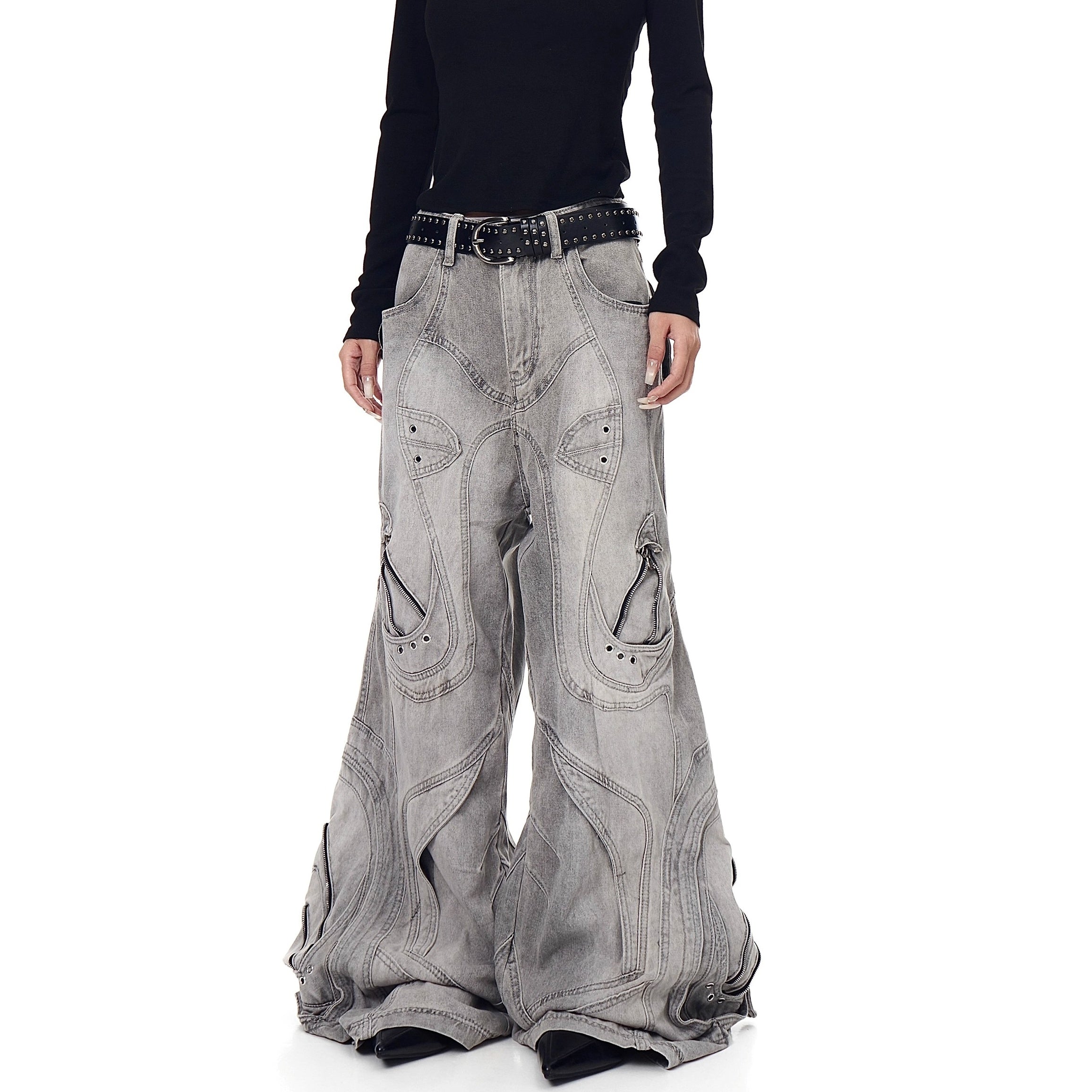 Distressed Deconstruction Wide Flared Jeans BK7021