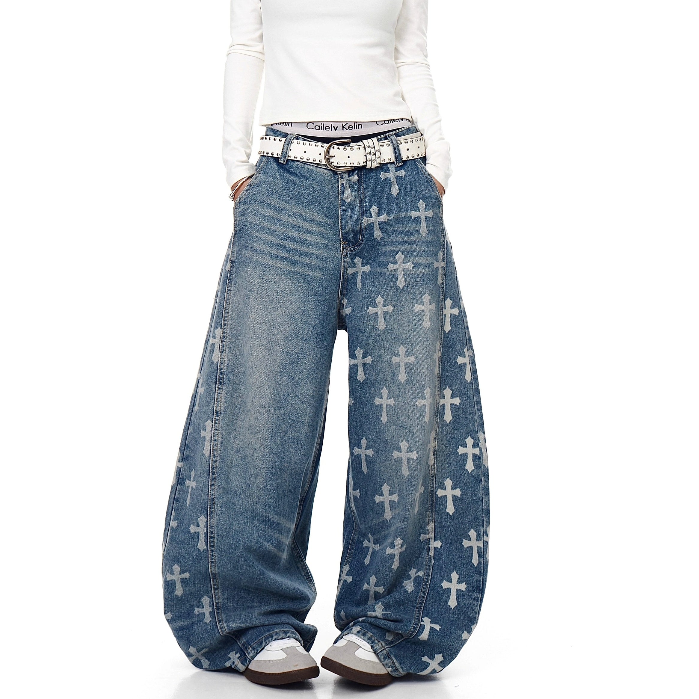 Vintage Cross Print Scimitar Jeans BK7032