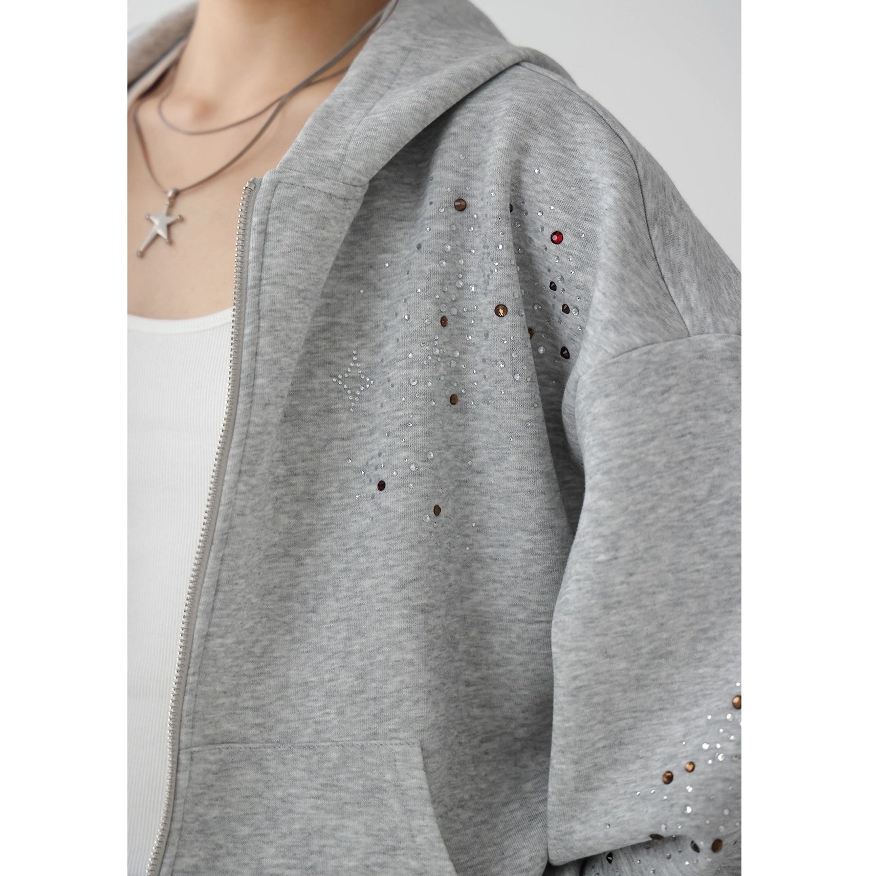 RhineStone Wide Hooded Jacket AC7146