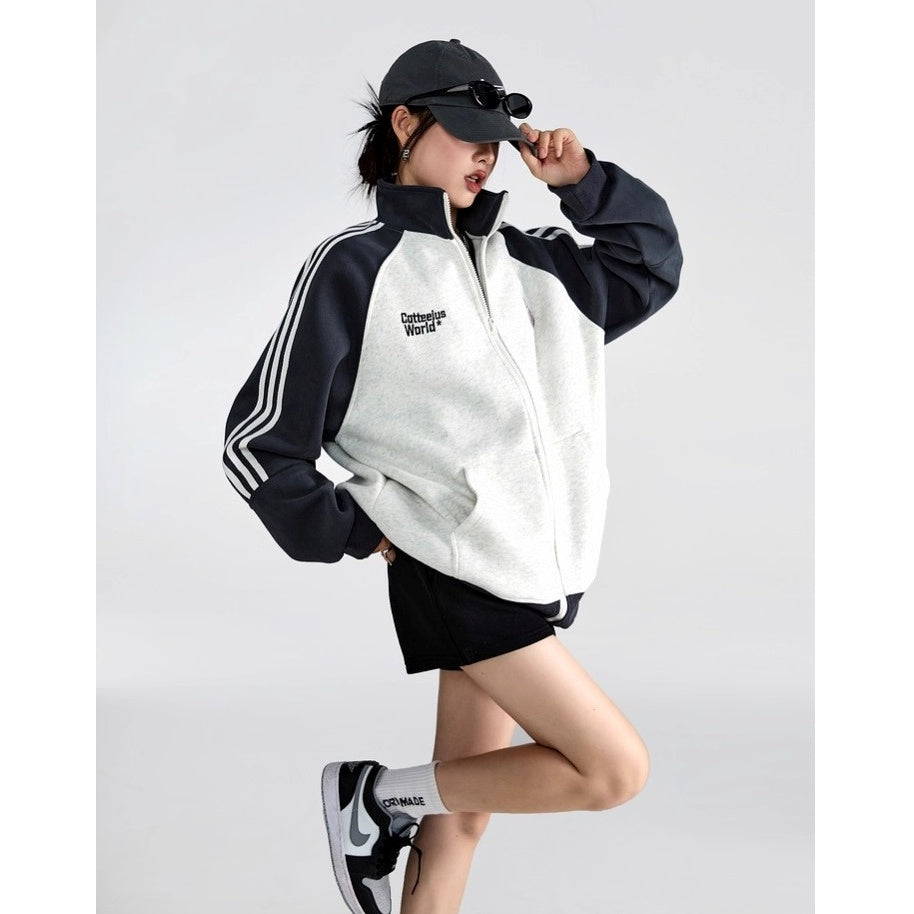 Stand-Collar Sports Sweat Zip Jacket IC9117