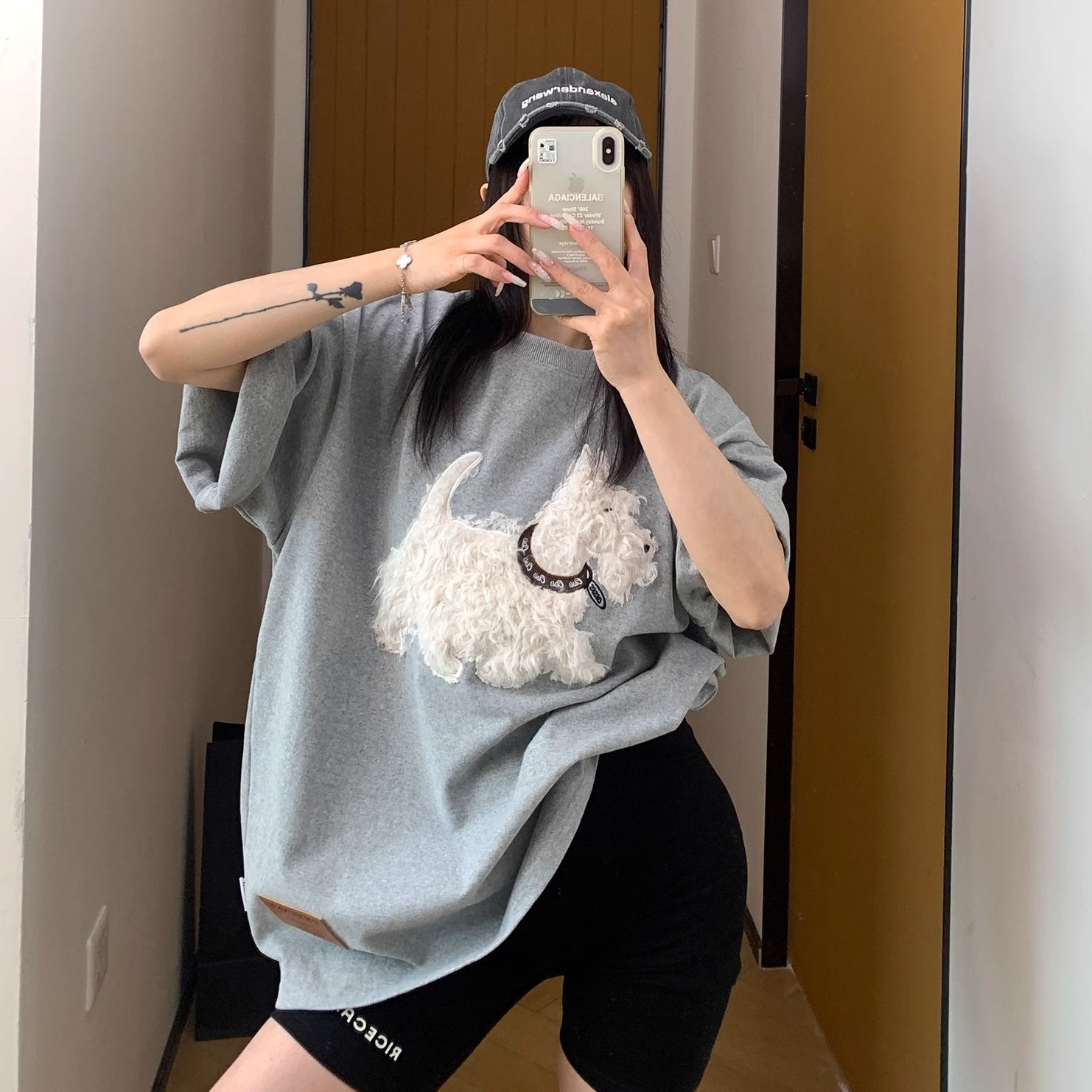 Cartoon Plush Dog Embroidery Loose T-shirt OS2007