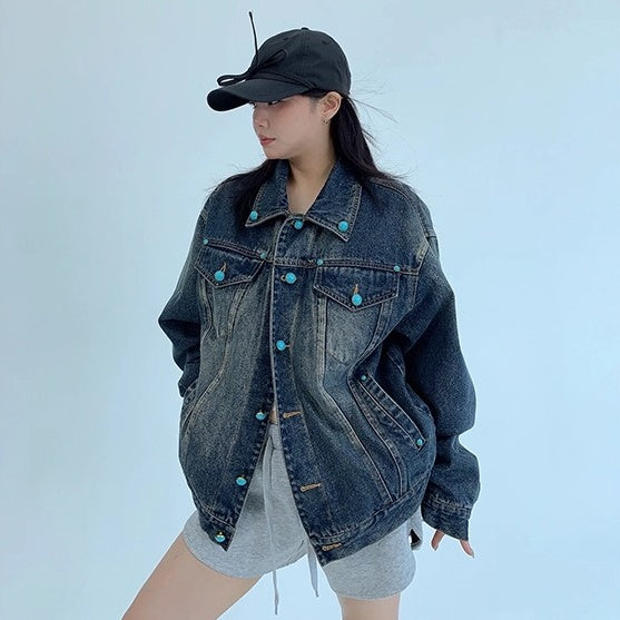 Turquoise Buckle Denim Jacket OS2042